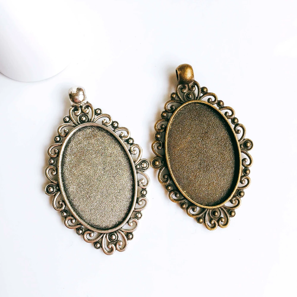 

5pcs/lot 20x30mm Necklace Pendant Setting Antique Bronze Silver Glass Cabochon Blank Base Supplies for Jewelry T104