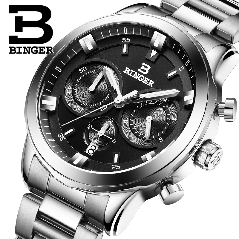 Часы наручные BINGER Мужские кварцевые роскошные швейцарские брендовые полностью