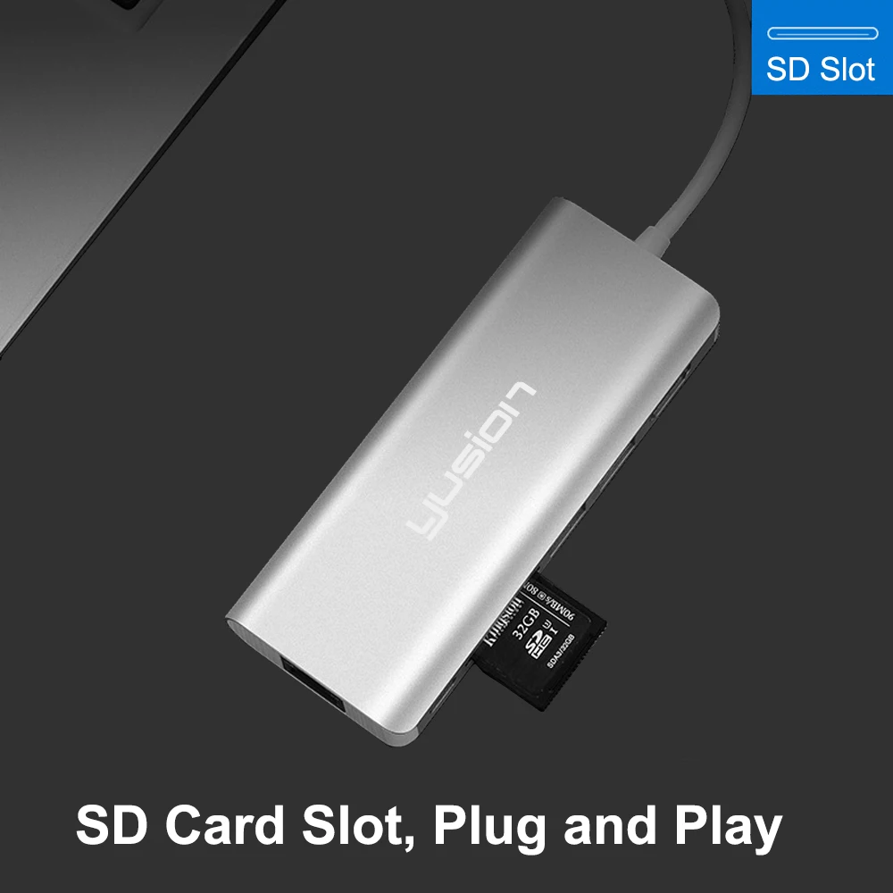 USB C Type-C To HDMI 4K Multi-function Hub With RJ45 SD USB3.0 PD Charging Gigabit Ethernet Lan 6-in-1 Adapter For Macbook Pro |
