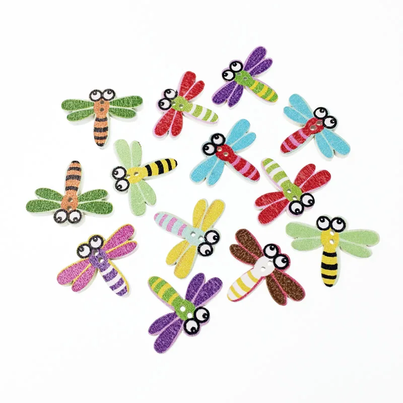 100 шт Популярные оптом смешанные стрекозы деревянные пуговицы аксессуары для