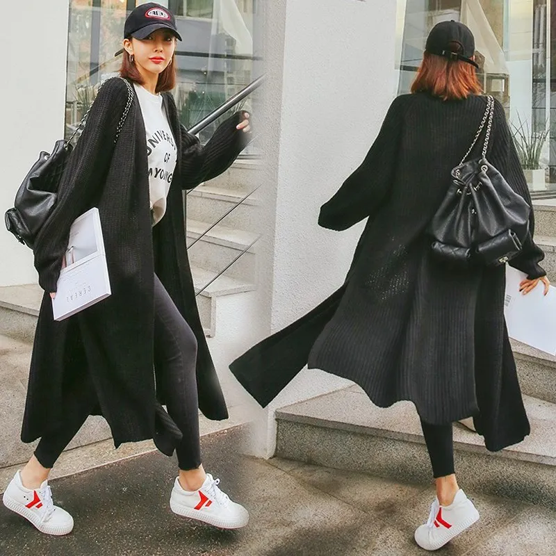 Korean Fashion Women Sweater Cardigan Autumn Winter Long Sweaters Coats Woman Solid 2019 |
