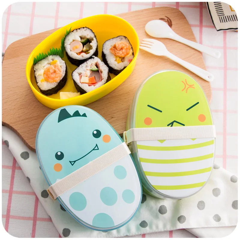 ONEUP Ланч-бокс с милым животным, Bento box со столовыми приборами, экологически чистый портативный контейнер для еды с отделением для детей, для пикника, школы