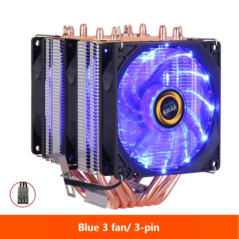 Blue 3 fan Процессор радиатор Высокое качество 6 тепловой трубы двойная башня охлаждения 9 см вентилятор RGB поддерживает 3 вентилятора 3PIN Процессор вентилятор для Intel и для AMD - Цвет лезвия: Blue 3 fan