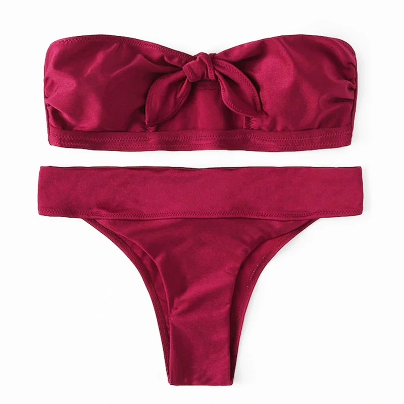Купальник бандо бикини с бантиком Бразильское со стрингами купальный костюм Maillot