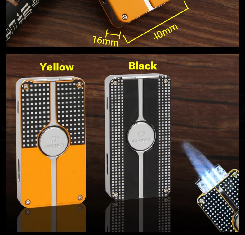 COHIBA металлическая зажигалка для сигар, ветрозащитная, 3 синих струйных пламени, сигаретный фонарь, зажигалки, Бутановая Зажигалка, многоразовая