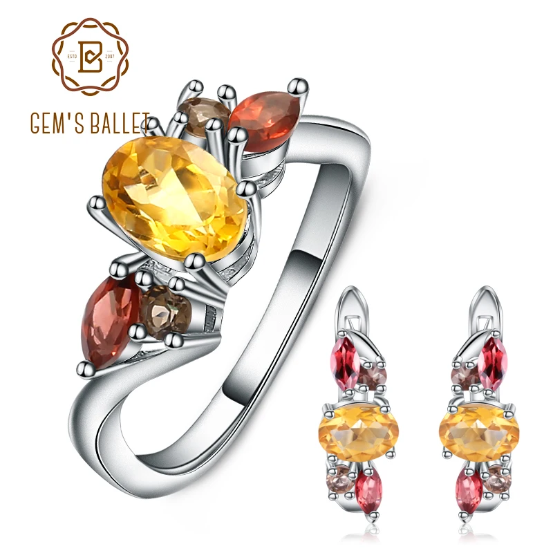 Серьги кольца из серебра 925 пробы с натуральным Цитрином|Ювелирные наборы| |