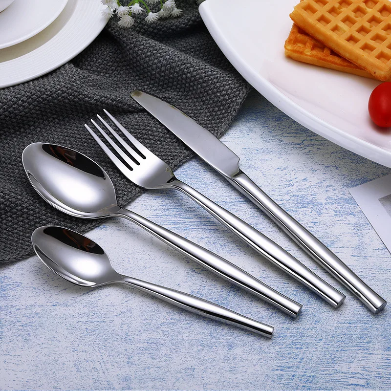 

60set/lot Stainless Steel Tableware Cutlery Sets Mirror Polished Silver Metal Tableware Western Dinner Fork Knife Scoop 4pcs/set
