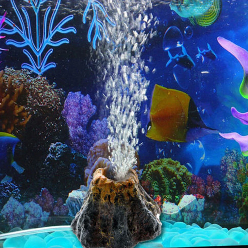 Аквариум орнамент Форма вулкана воздушные шарики камень Fish Tank кислородный насос