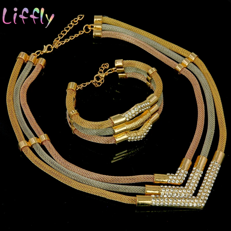 Новый Дубай золотые ювелирные наборы три цвета тон ожерелье браслет кольцо