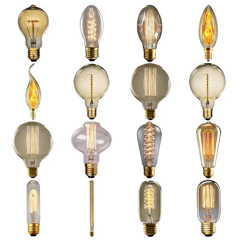 

Kaigelin Retro Edison Light E14 E27 Incandescent Bulb ST64 G80 Filament Bulb Squirrel-Cage Carbon Bulb Vintage Bulb Pendant Lamp