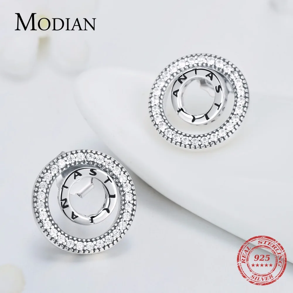 Modian новая распродажа 925 пробы серебряные фантастические двойные круглые серьги-гвоздики модные ювелирные изделия для женщин Свадебные серьги Bijoux