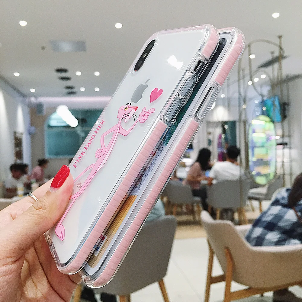 Чехол для телефона с розовой пантерой мягкий симпатичный из ТПУ iPhone 6 6s 7 8 Plus X XS XR