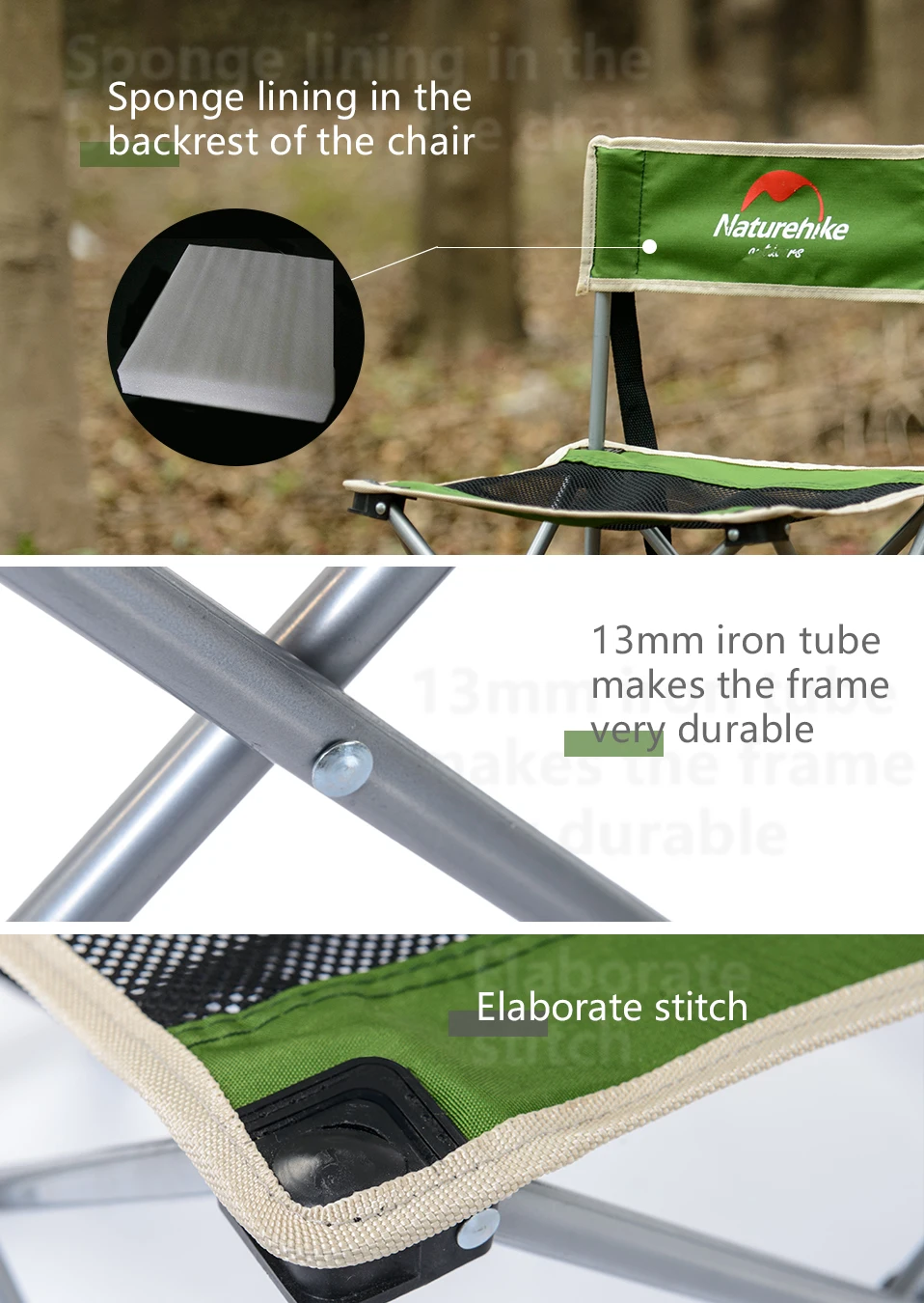 Naturehike Foldable Camping Chair Portable Outdoor Fishing Beach Chair Small Campstool NH16J001-J