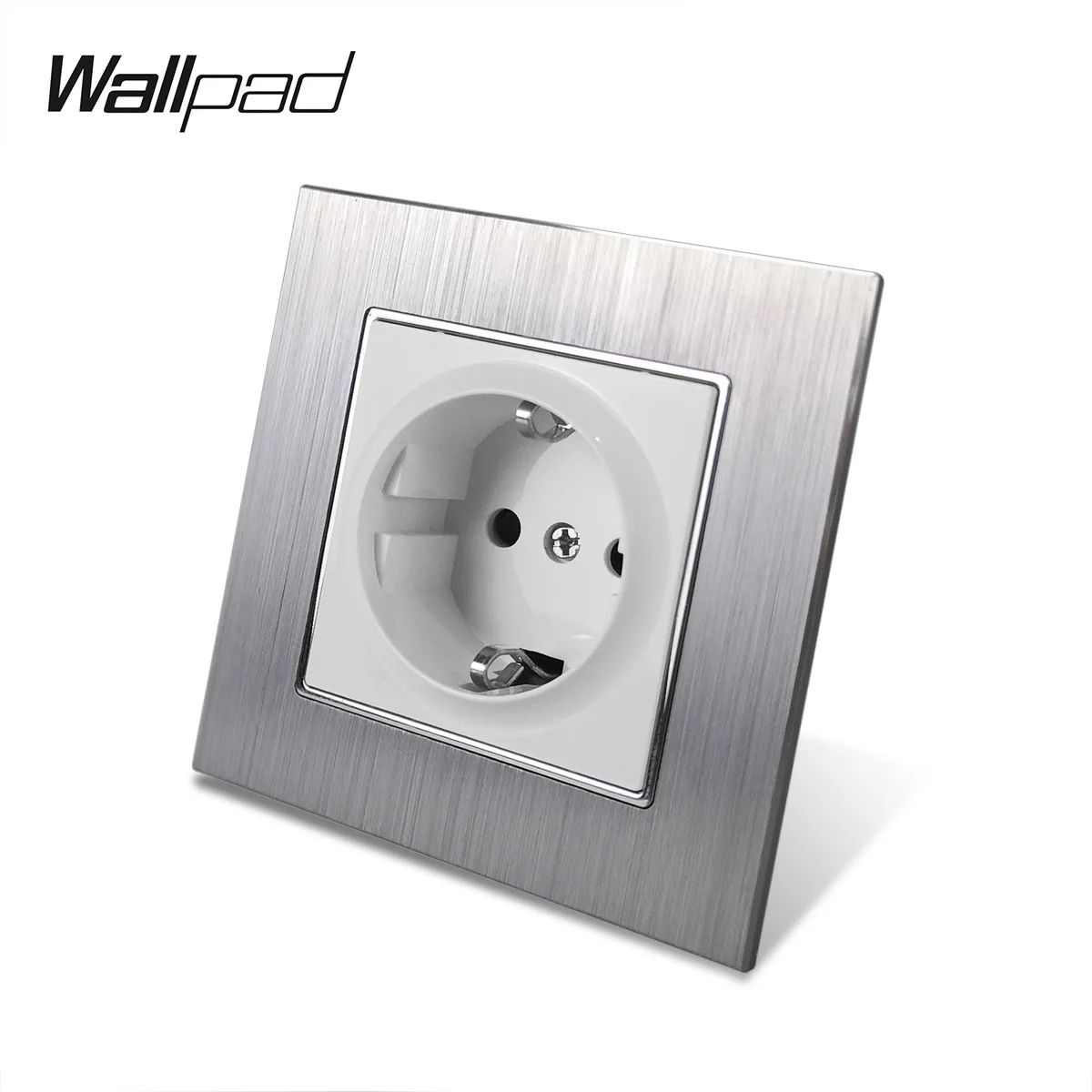 White Center Металлический ЕС розетка с когтями Wallpad 110 V-240 V AC серебристого цвета из сатина Алюминий с хромированным каркасом 16A ЕС Европейский Стандартный стены Мощность разъем - Тип: White Center