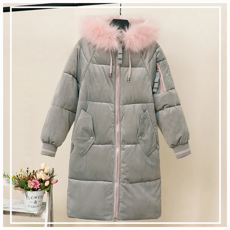 Длинная Корейская свободная новая женская Золотая Бархатная толстая пуховая хлопковая куртка размера плюс M-3XL теплая Женская пуховая куртка