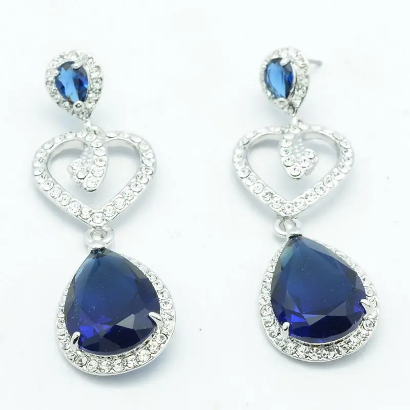Женские серьги в форме сердца с голубыми фианитами|earrings for|earrings for women weddingearrings |