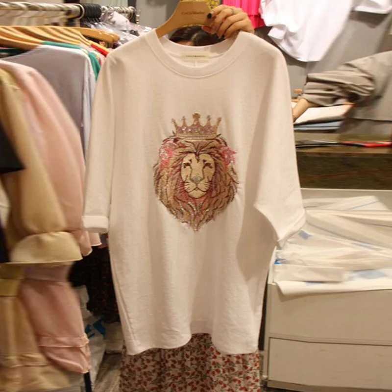 Женская одежда весна лето 2019 Новая мода вышивка блестки мультфильм узор в