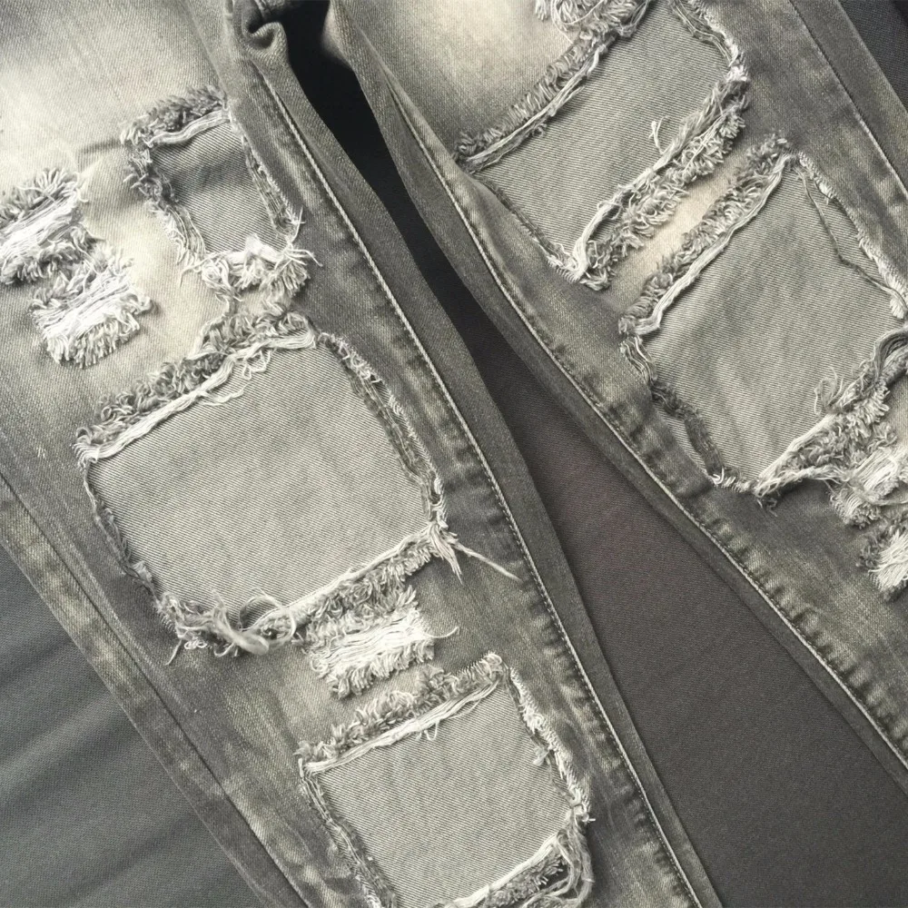 

New Fashion gray Women Jeans Casual Ladies Hole Jeans Straight Denim Ripped Jeans For Women denim jean pants