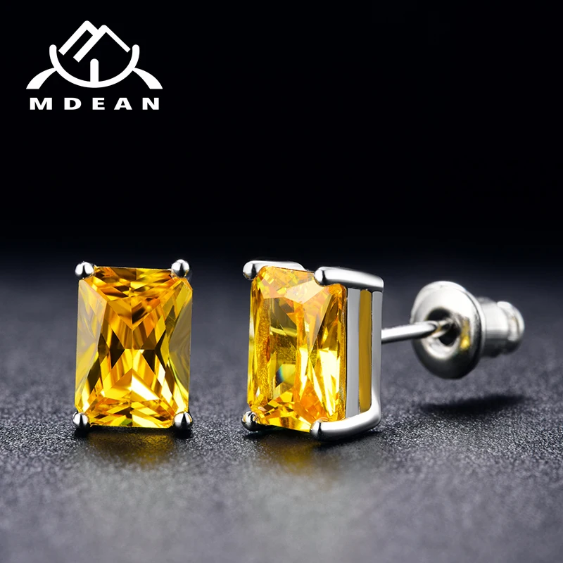 Серьги гвоздики MDEAN для женщин цвет белое золото ювелирные изделия желтый циркон
