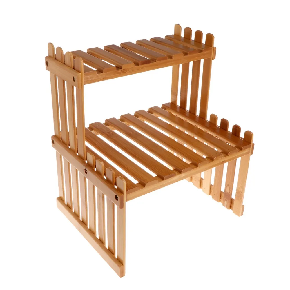 

Plant Shelf Flower Display Stand Bamboo Wood Storage Rack Garden Organizer