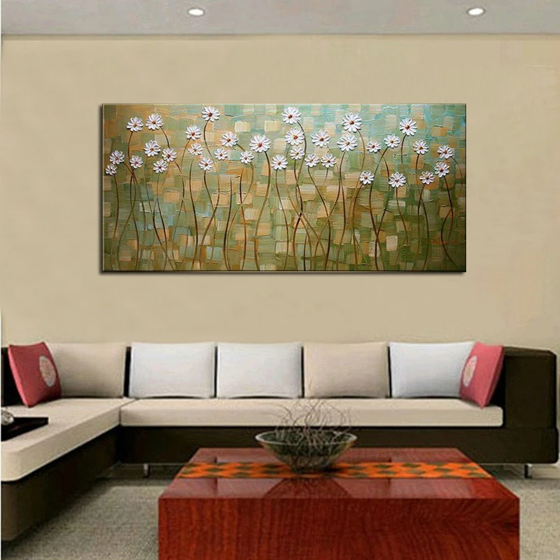 

Perfect 48x24''hand painted oil painting on canvas beautiful landscape decorative flower pictures home decor