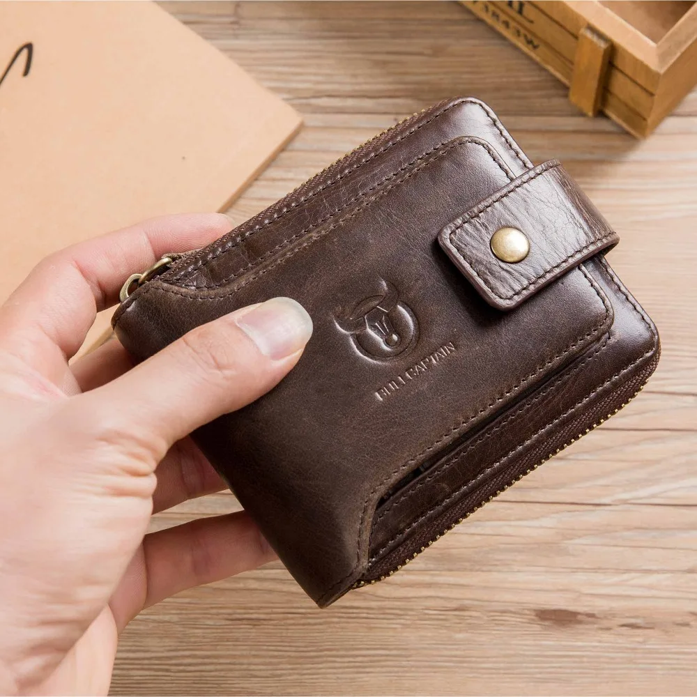 BULLCAPTAIN мужской бумажник из натуральной кожи RFID Мужской органайзер короткий