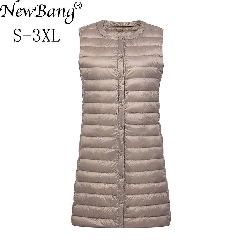 

NewBang Brand Women's Long Vest Ultra Light Down Vests Women Female Down Coat Long Slim Sleeveless Without Collar Jacket