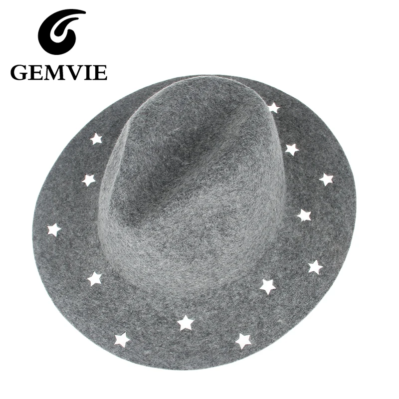 Для женщин Винтаж Твердые выдалбливают звезды шляпы фетровые для шапки 100% чистая