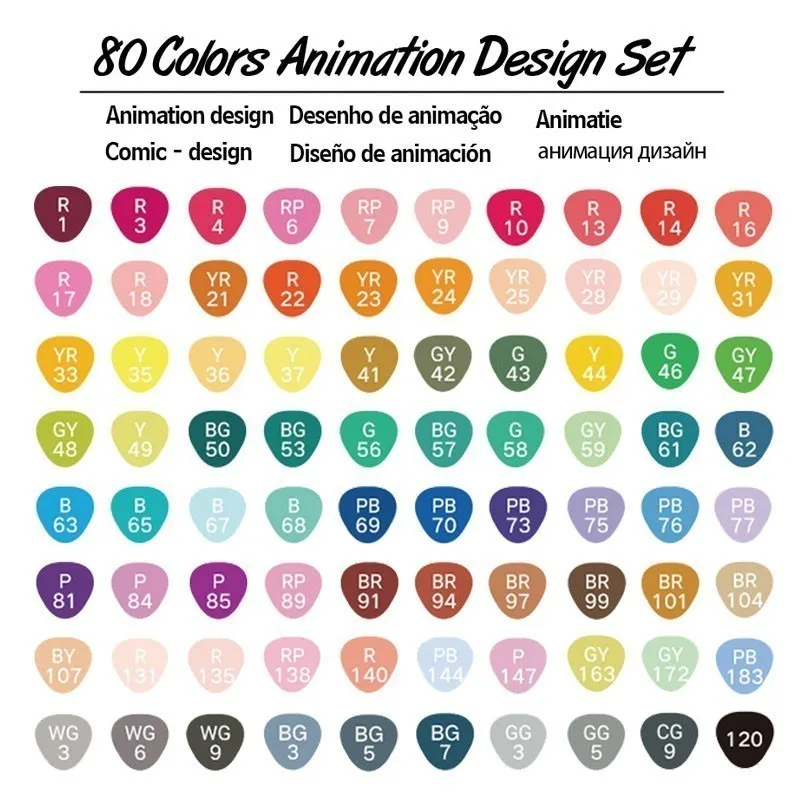 80 Animation Set TIANHAO 30/40/60/80/168 Цвета Арт Набор маркеров c чернилами на спиртовой основе Эскиз маркер для белой доски для художника для рисования манга анимация расходные материалы - Цвет: 80 Animation Set