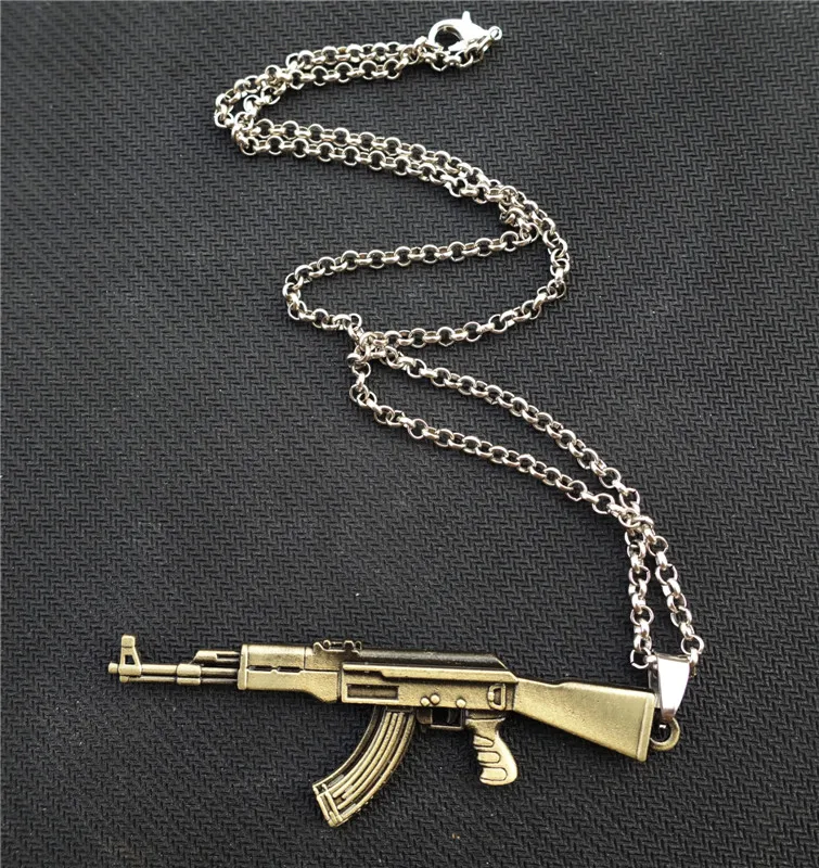 Металлический сплав игра JS крест огонь оружие AK47 пистолет кулон ожерелье
