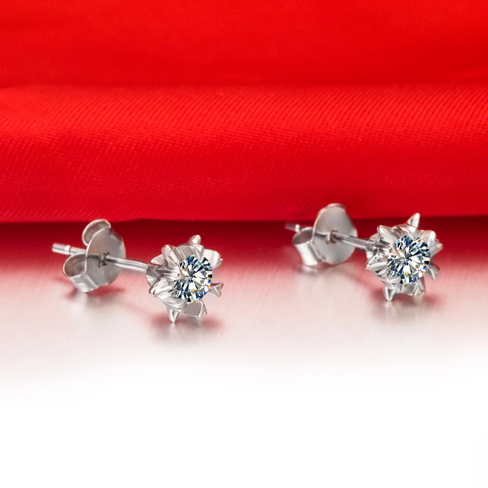 

0.3Ct/Piece Romantic Gift Snow Shape Anti allergic Diamond Earrings Stud for Women Anniversary birthday gift