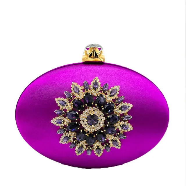 Purple Clutch Bag Женская вечерняя сумочка Boutique De FGG, клатч-кошелек с цепочкой через плечо, с цветком из кристаллов, сумка для свадьбы, вечеринки - Цвет: Purple Clutch Bag