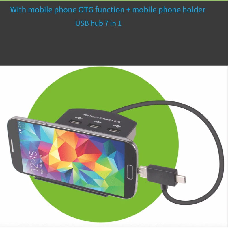Тип-c usb hub+ мульти-функция «Три в одном» 7-портовый комбо умная скобка usb 2,0 концентратор мобильный телефон OTG