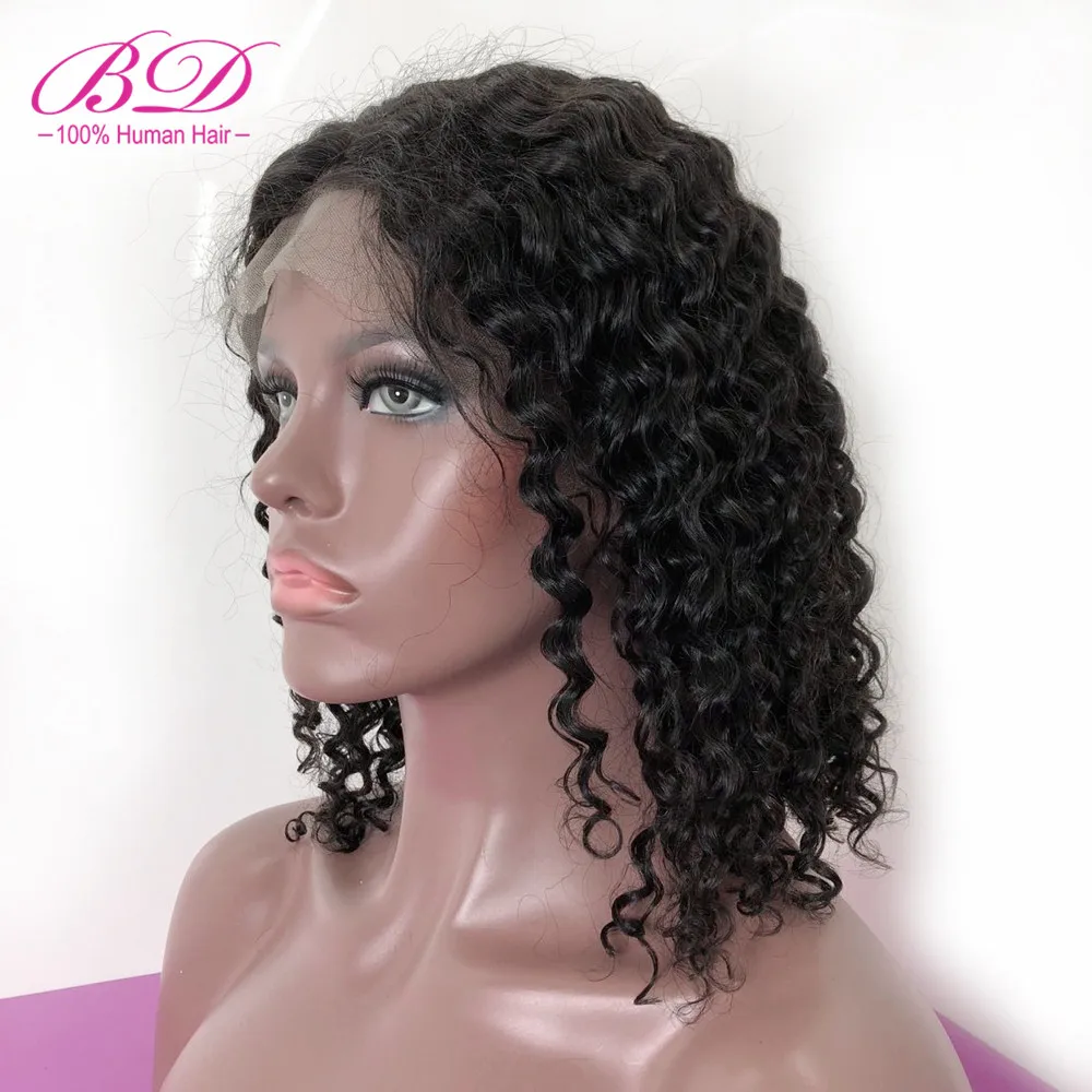Кудрявые короткие парики шнурка Боб малацианские волосы Remy 1"* 4" фронтальные парики шнурка для женщин глубокие вьющиеся парики 150% плотность натуральный цвет