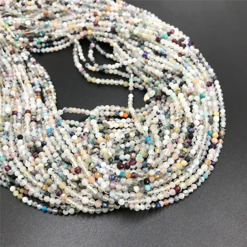 mixed crystal 2 мм розовый опал Quartzs граненые бусины микро граненные драгоценные камни круглые бусины крошечный камень бусины для изготовления браслетов для женщин ожерелье - Цвет: mixed crystal