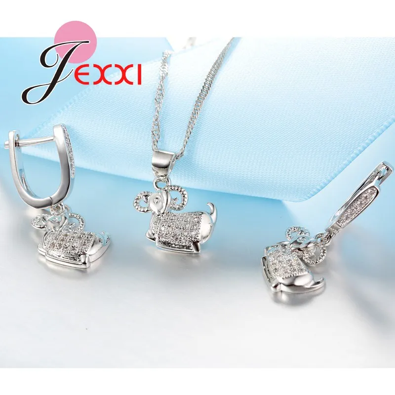 Бренд 925 пробы набор серебряных украшений для женщин милые овцы кристалл кулон