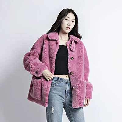 Rose pink Плюшевое пальто из искусственного меха, зимнее пальто для женщин, короткая куртка из овечьего меха, меховая плюшевая куртка из искусственного меха, шерстяные пальто свободного кроя размера плюс - Цвет: Rose pink