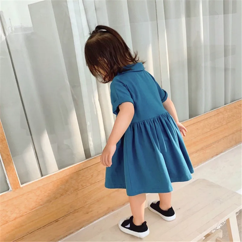 Summer Girls Baby Dress Clothes Turn-down Collar Kids Cotton Pleated Children School 100% Princess Dresses | Детская одежда и