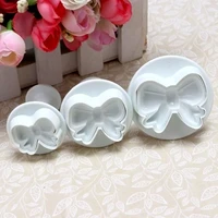 3pcsset diy bow knot bakeware flower plunger cutter molds embossed stamp for fondant cake cookie decorating tool fm1700