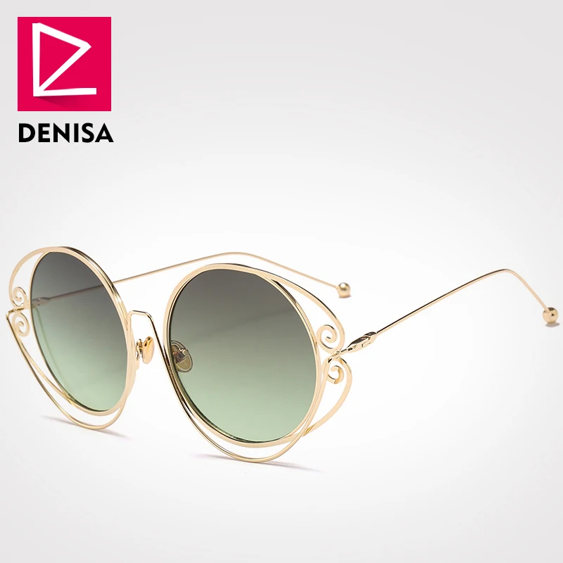 Green Sunglasses Бренд DENISA, винтажные Круглые Солнцезащитные очки для женщин и мужчин, модные ретро очки, круглые красные солнцезащитные очки для мужчин, gafas de sol mujer, UV400, G18608 - Цвет линз: Green Sunglasses