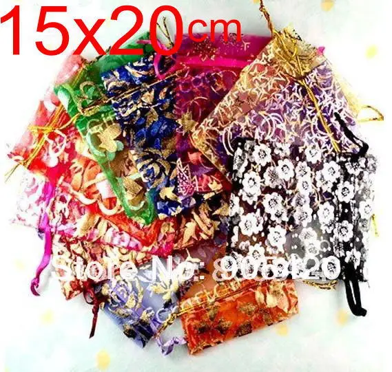 

OMH wholesale 50pcs 15x20cm Love flowers Rose heart Christmas Wedding voile Organza Bags Jewlery packing Gift Pouch BZ08