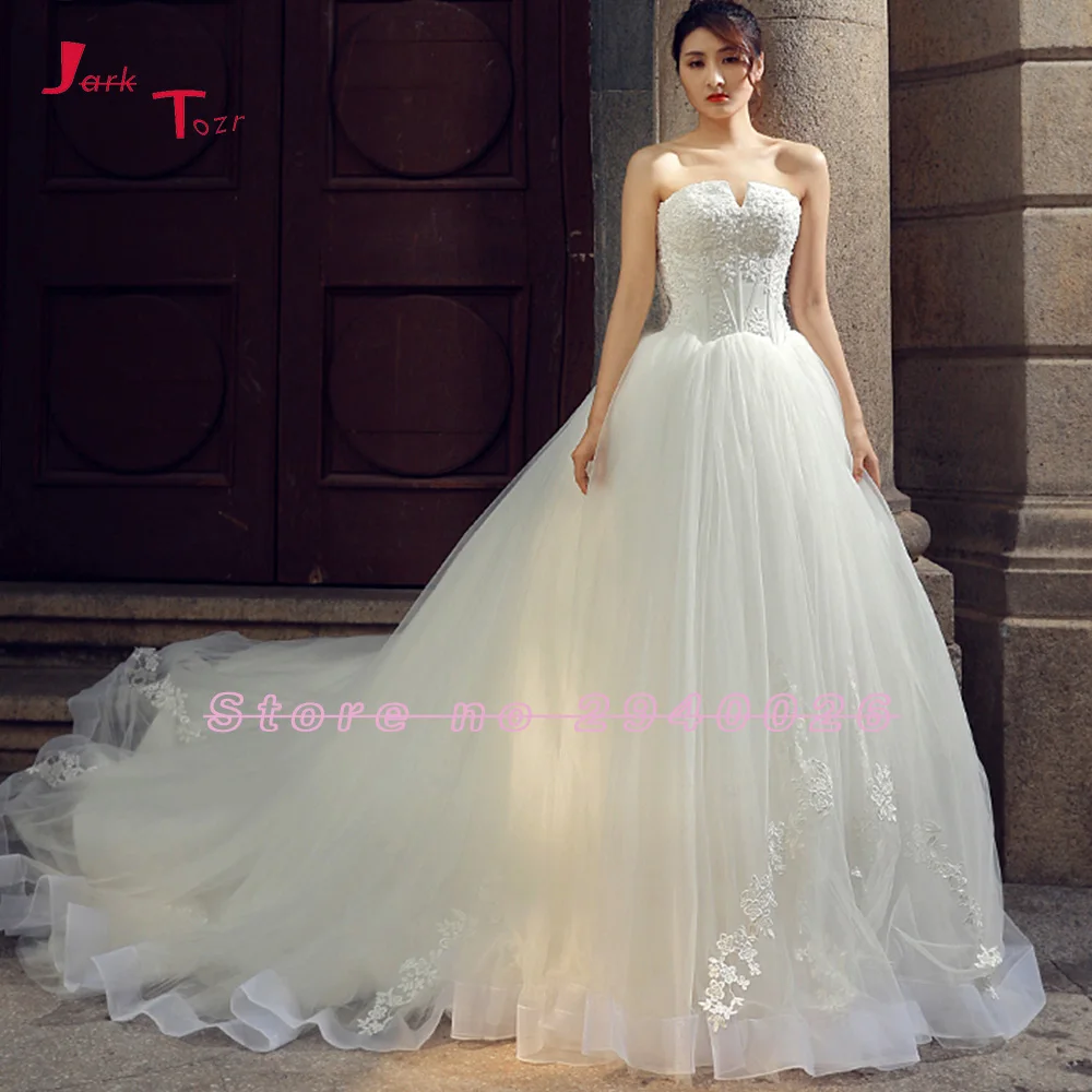 Jark Tozr Custom New Special Appliques Beading Sequins Illusion Ball Gown Wedding Dresses With Petticoat Robe De Mariage | Свадьбы и