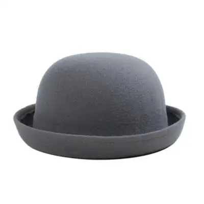 gray Retail Little Girls Fedora Hat Dome Cap Children Dress Hats Kids Caps Felt Hats Wool Felting Bowler Hat - Цвет: gray