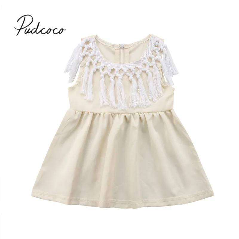2018 Brand New Summer Lovely Causal Toddler Baby Girls Dress Sleeveless Tassel Solid A-Line Knee-Length Outfit 6M-5Y | Детская одежда и