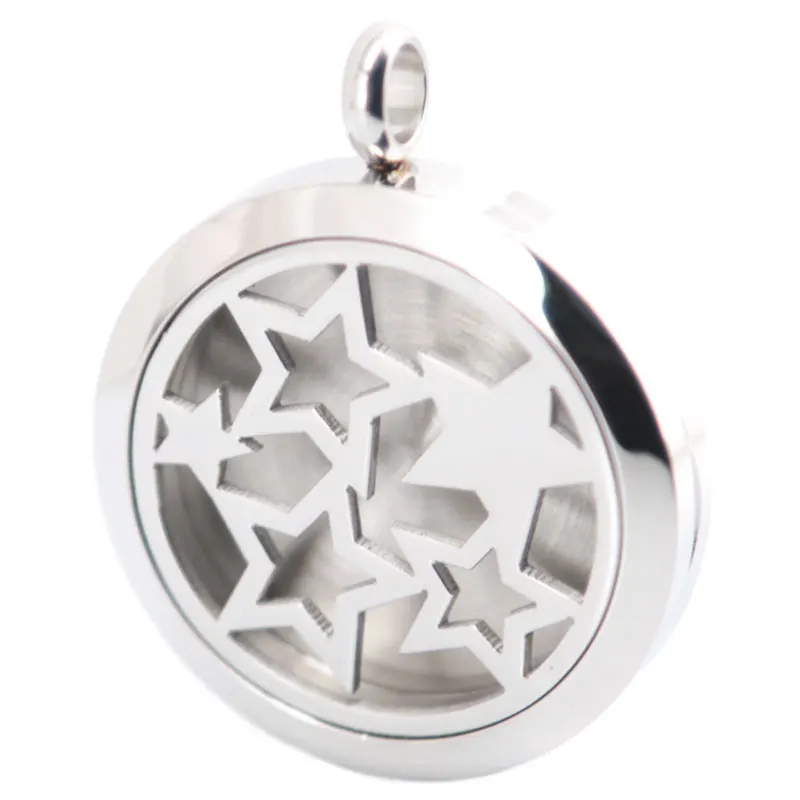 

10pcs Five Star Aromatherapy Essential Oil Surgical Stainless Steel Perfume Diffuser Locket Necklace Pendant Free 20pcs Pads