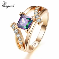 lingmei new arrival princess cut mysterious royal blue white cz gold color ring size 6 9 unisex wedding band women jewelry