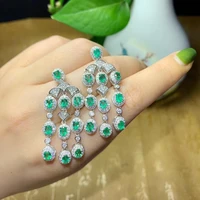 natural emerald earrings genuine solid 925 sterling silver drop earring real emeralds gemstone for women fine jewelry