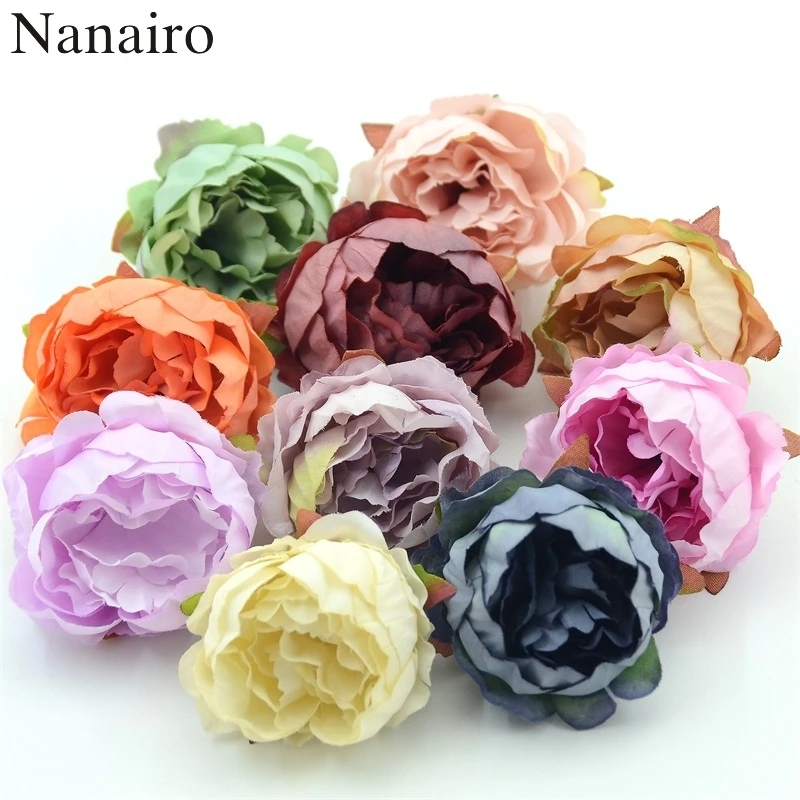 

5 pieces 5cm Artificial Peony Flower Head For Wedding Decoration DIY Decorative Wreath Fake European Fall Vivid Silk Flowers