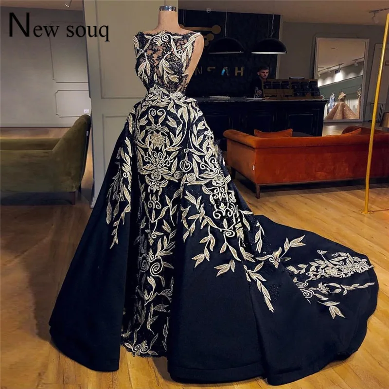Applique Long Prom Dresses Navy Blue Evening Gown Arabic Turkish Dubai Couture Formal Pageant Party Dress 2019 Abendkleider | Свадьбы и