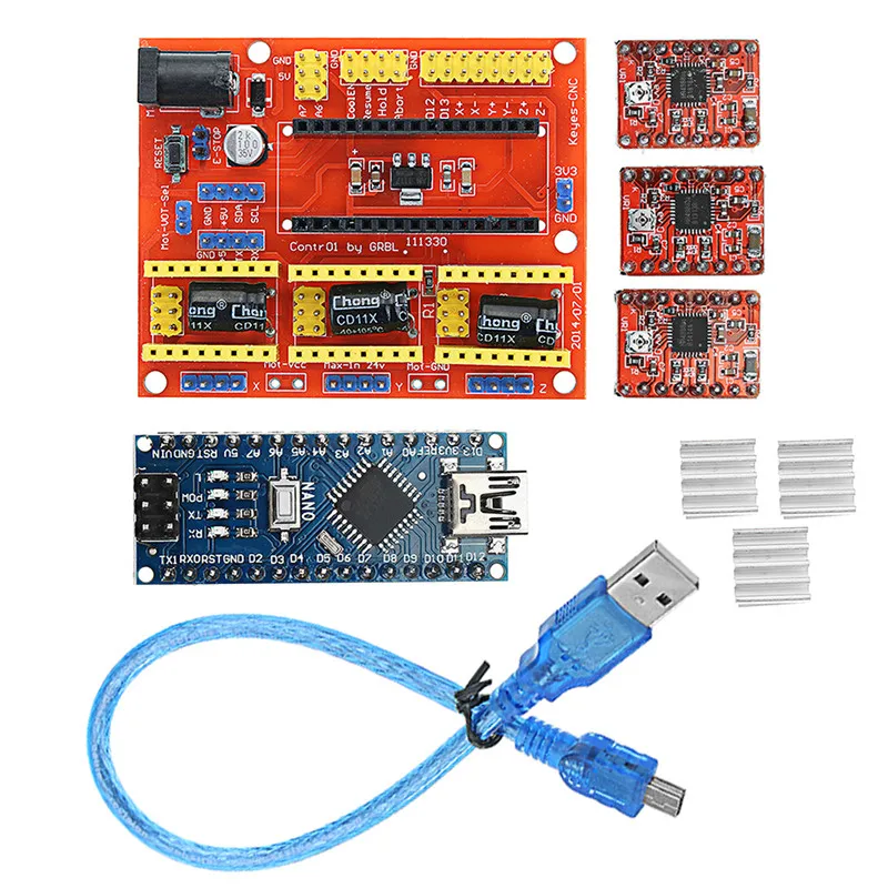 CNC щит V4 + Nano 3 0 доска A4988 axis Драйвер шагового двигателя с 1 шт. USB кабель|Контроллер